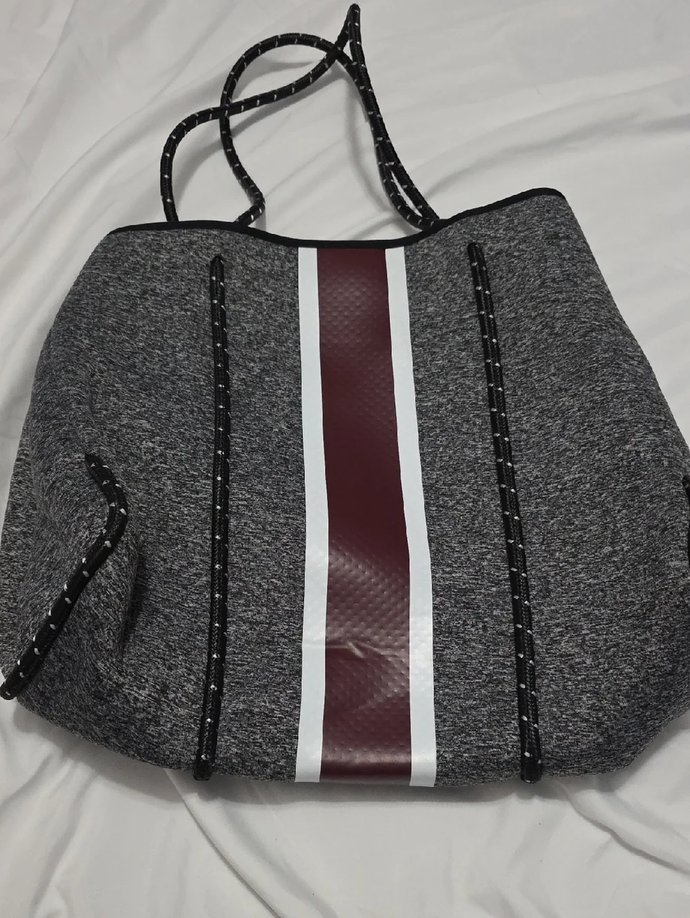 Haute Shore Grey Tote Bag with Burgundy Stripe - Picture 4 of 6